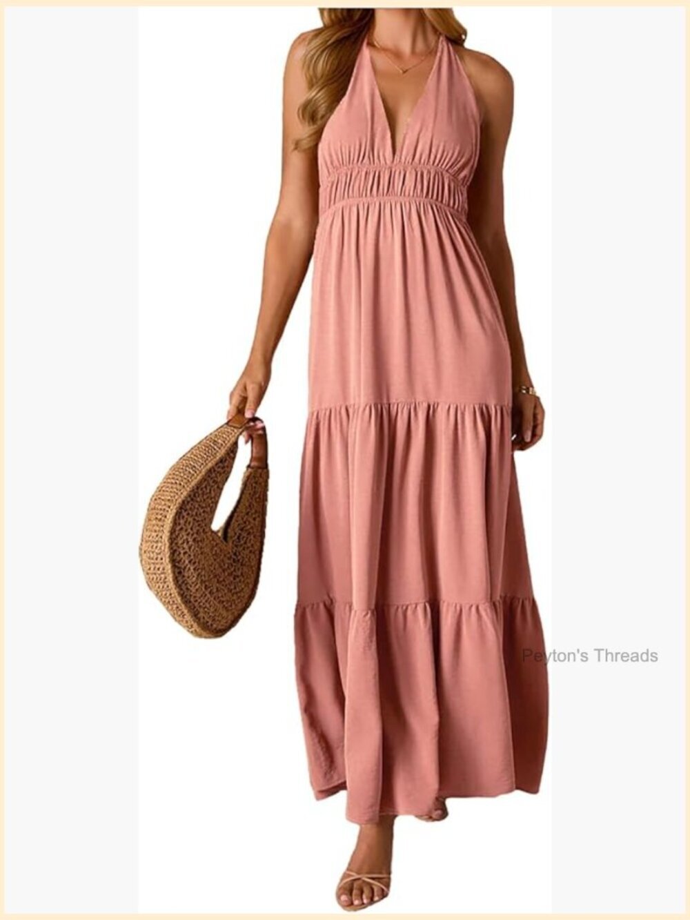 Solid Halter Neck Sleeveless Backless High Waist Flowy Long Maxi Dress